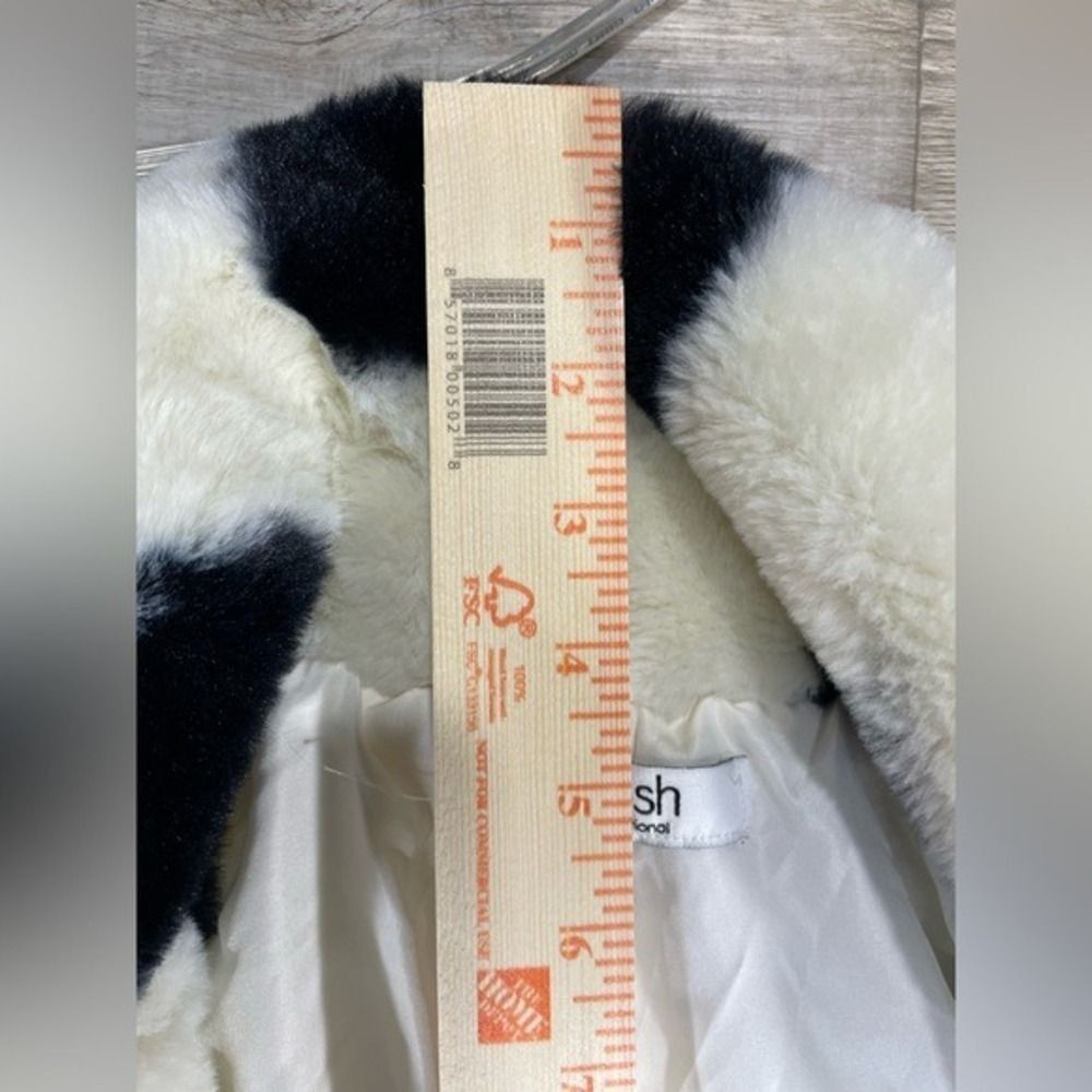 Faux Fur coat W/ M White Black Heart Print Stoosh A14314 LN - Picture 13 of 14